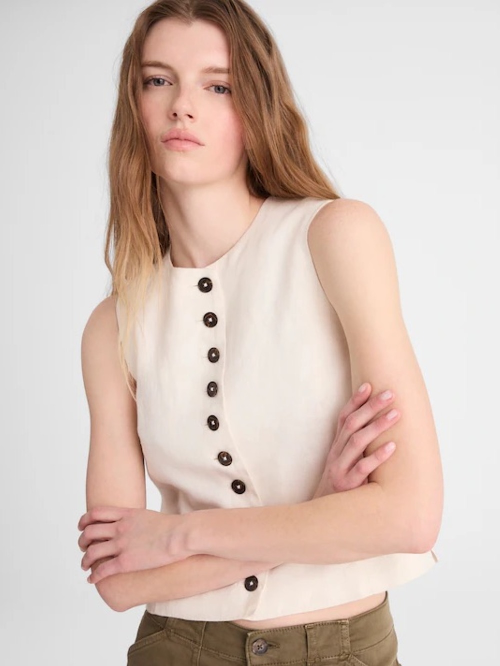 Madewell Button-Front 100% Linen Shell Top Ivory Size 4 NWT